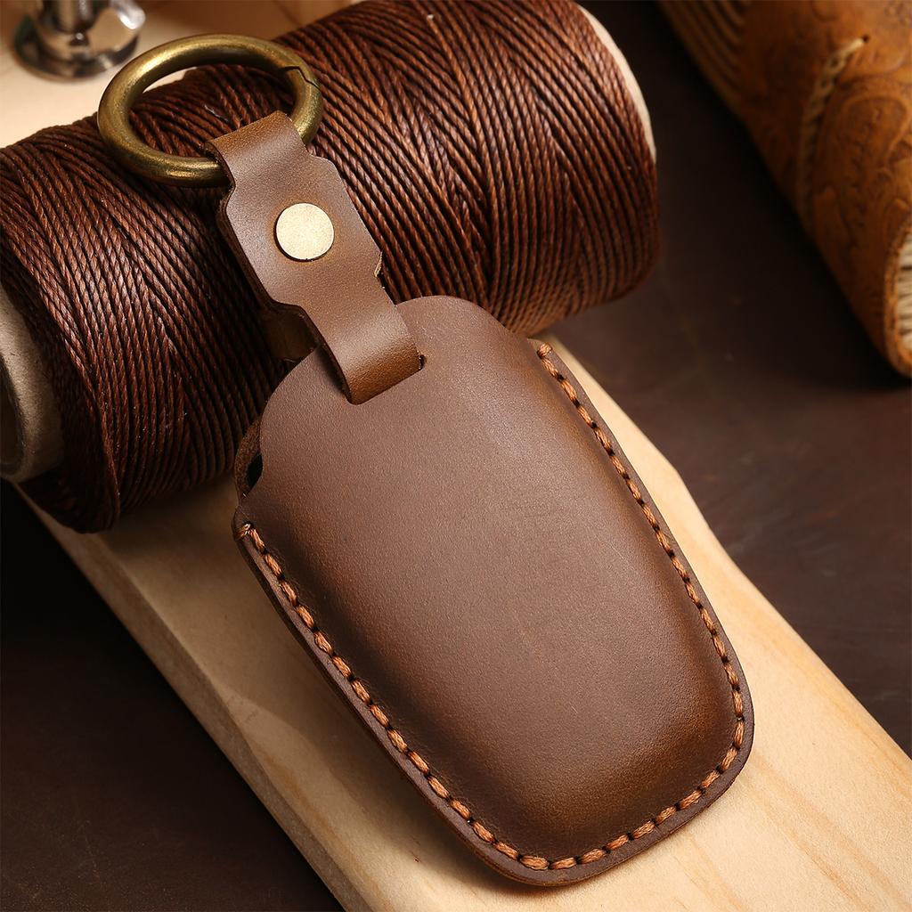Car Handmade Leather Key Case Holder For Hyundai Grand Santa Fe 3 DM IX45 IX35 Genesis DH Grandeur Azera HG Equus 2013 2014