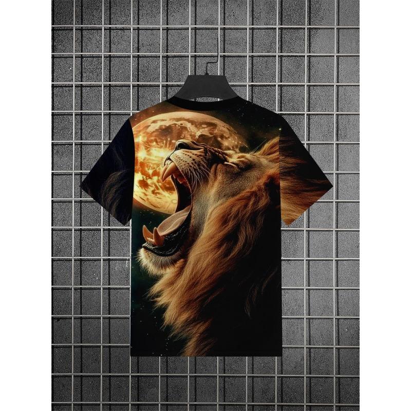 Men's Lion T-Shirt Roaring Wild Animal 3D Galaxy Graphic Printed Casual Short Sleeve O-Neck Pullover Streetwear Summer Tee Tops Male Clothing