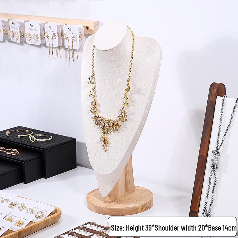 Solid Wood Velvet Mannequin Jewelry Stand for Pendant and Necklace Display