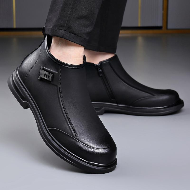 Autumn Winter Zipper Designer Ankle Boots for Men Solid Color Fashion Casual Work Shoes Male High Quality Cow Leather Boots Man
