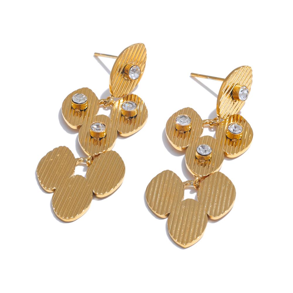 

Yhpup Stylish Unique Stainless Steel Zirconia Flower Golden Drop Earrings 18K PVD Plated Rust Proof Metal Stylish Jewelry Gift