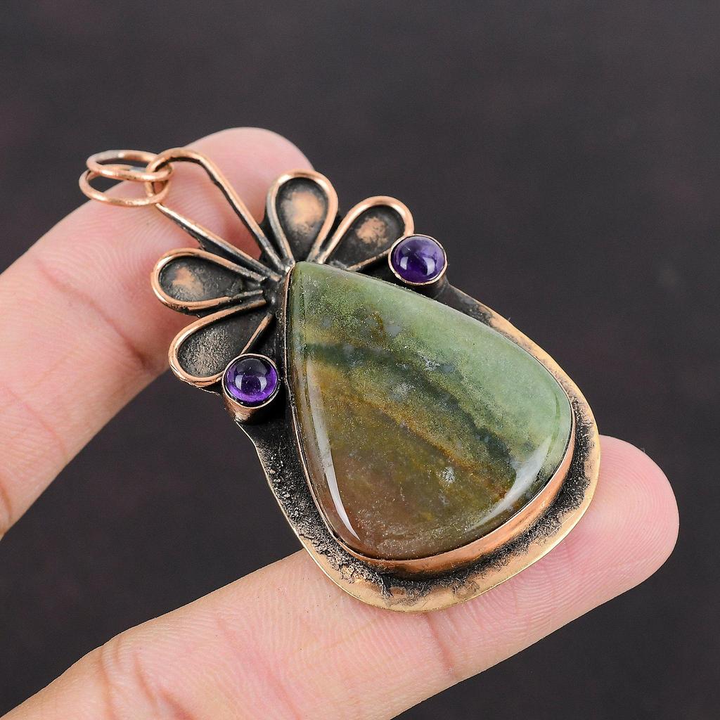 Boulder Chrysoprase Pendant African Amethyst Pendant Gemstone Pendant Handmade Jewelry Brand New Pendant Antique Copper Jewelry Gift For Him