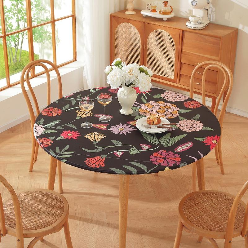 

Круглые скатерти с цветочным узором, напечатанные на 3D-принтере, для обеденного стола, облегающий чехол-протектор для стола, эластичный край, милый декор для стола Diameter-102cm