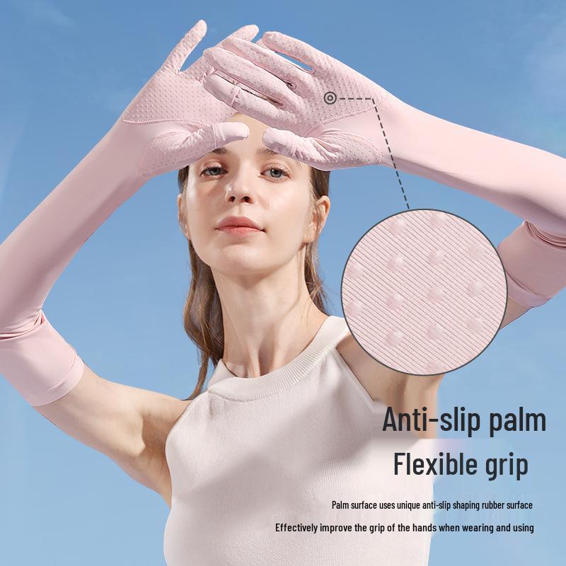 Women's Summer Fingerless Sun Protection Gloves for Cycling & Driving - Anti-Slip, Breathable, Ice Silk Long Sleeves XG49