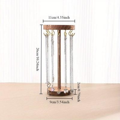 1Pc Vintage Walnut Wood Jewelry 12 Hook Necklace Display Stand - Oval Desktop Storage Box