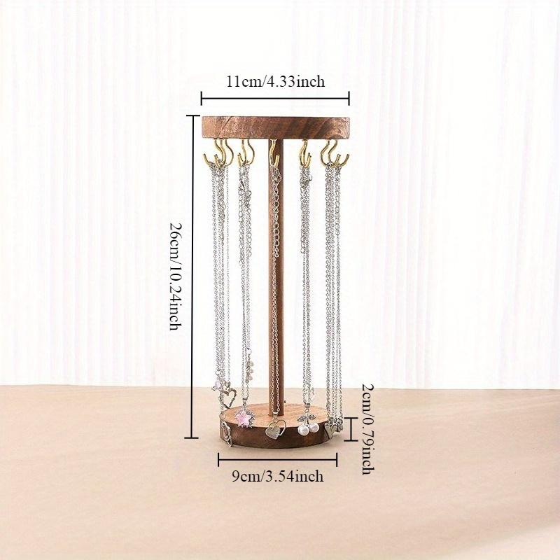 

1Pc Vintage Walnut Wood Jewelry 12 Hook Necklace Display Stand - Oval Desktop Storage Box