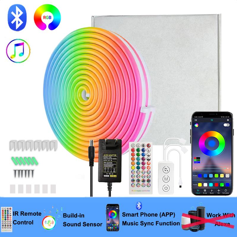 

Неоновые светодиодные ленты Bluetooth Музыка Светодиодная лента 220В Мягкая светодиодная лента Наружная водонепроницаемая светодиодная лента 12В RGB EU Plug&SMD3535 96LEDs-M&RGB 5m-16.4FT