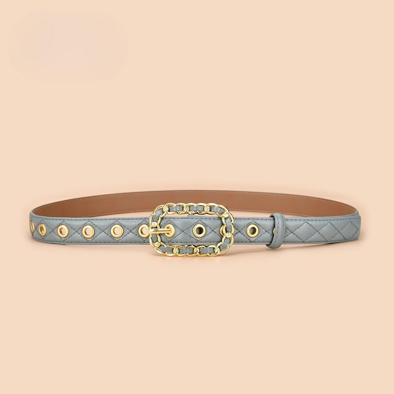 Belt, Jeans Trim Strap, Genuine Cowhide Fashionable Women's Pin Buckle Round Eye Hollow Nail Strap