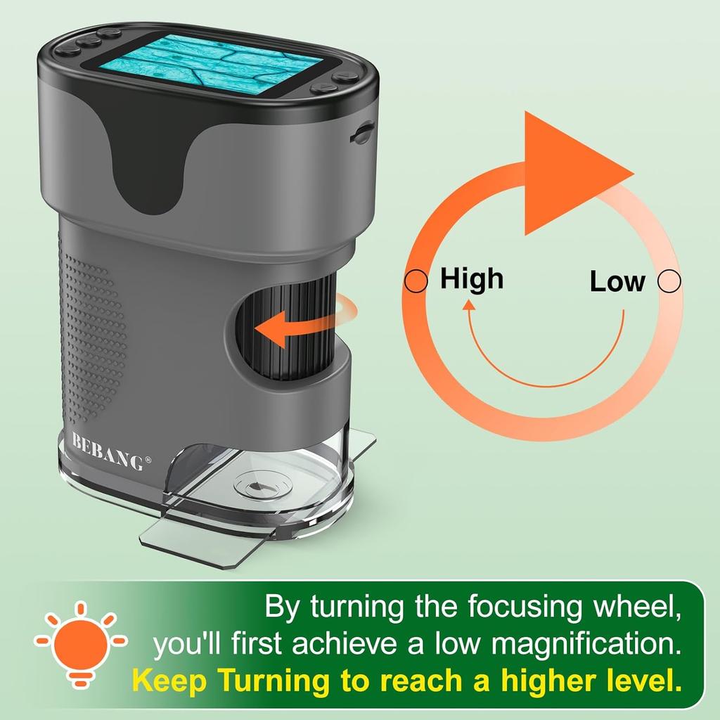 1000X Handheld Microscope for Kids 4K 2.0" Screen Rechargeable Mini Pocket Digital Microscopes w/Slides Kit Portable Edu Gift Age 4-6 8-12 Children