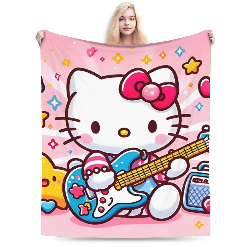 Good Night Hello Kitty Blankets Fleece Cartoon Lightweight Throw Blanket for Outdoor Travel Bedspread
