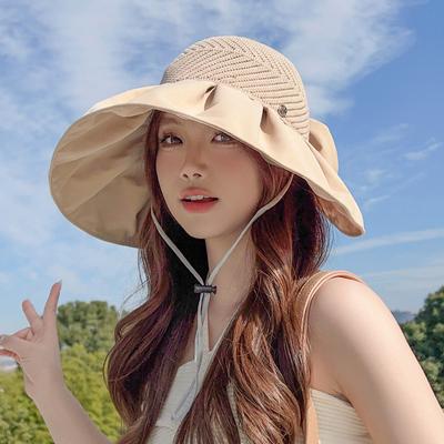 Summer Sunshade Hats Soft Foldable Wide Brim Bucket Caps Women Outdoor Beach UV Protection Sun Hat Empty Top Panama Caps