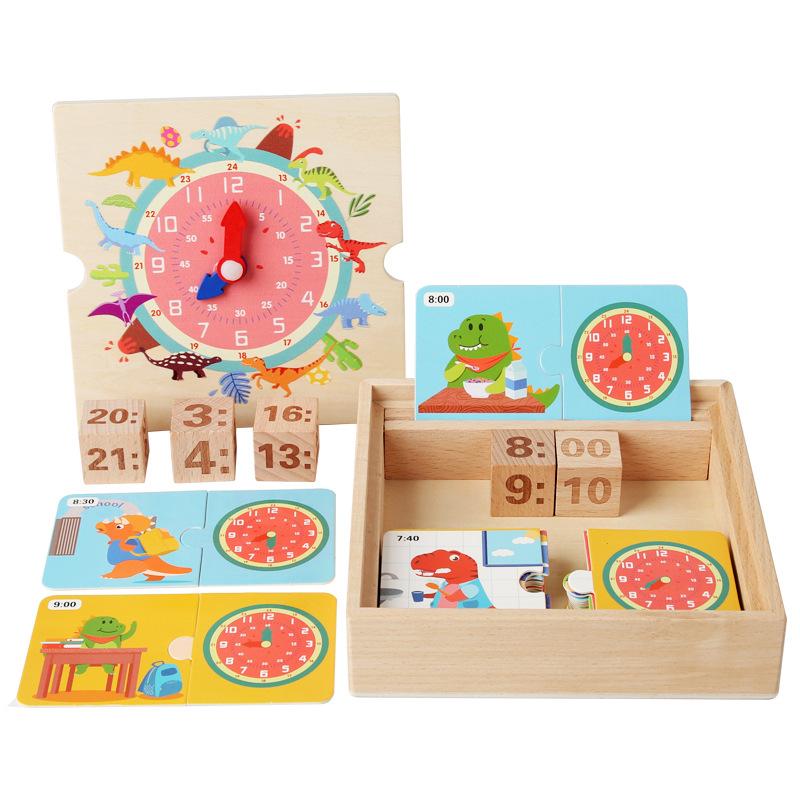 

Children S Wooden Dinosaur Clock Early Education Young Children Learning Time Teaching Aids Enlightenment Cognitive Puzzle Set Educational Toys