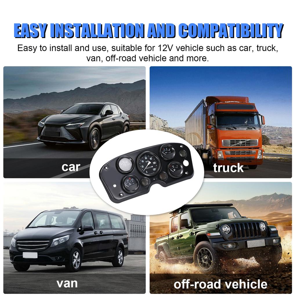 5 in 1 MultiFunctional Car Speedometer Fuel Gauge Oil Pressure Gauge Water Temperature Gauge