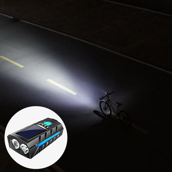 1 Set Bicycle Double Light Waterproof Loud Speakers High Brightness 3 Modes Light Illumination Dual Light Solar Charging Strong Light for Outdoor