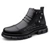 Men's High-top Sock Martin Boots: Outdoor Workwear Shoes, Autumn/Winter Cowhide Leather with Velvet Lining, Casual Cotton Design.
