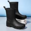 Unisex Mid-Calf Waterproof Drawstring Rain Boots - Lightweight Non-Slip Rubber Shoes
