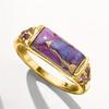 Vintage Inlaid Purple Stone Women's Ring Ethnic Gold Color Hand Carving Daily Wear Party Jewelry Anniversary Gift
