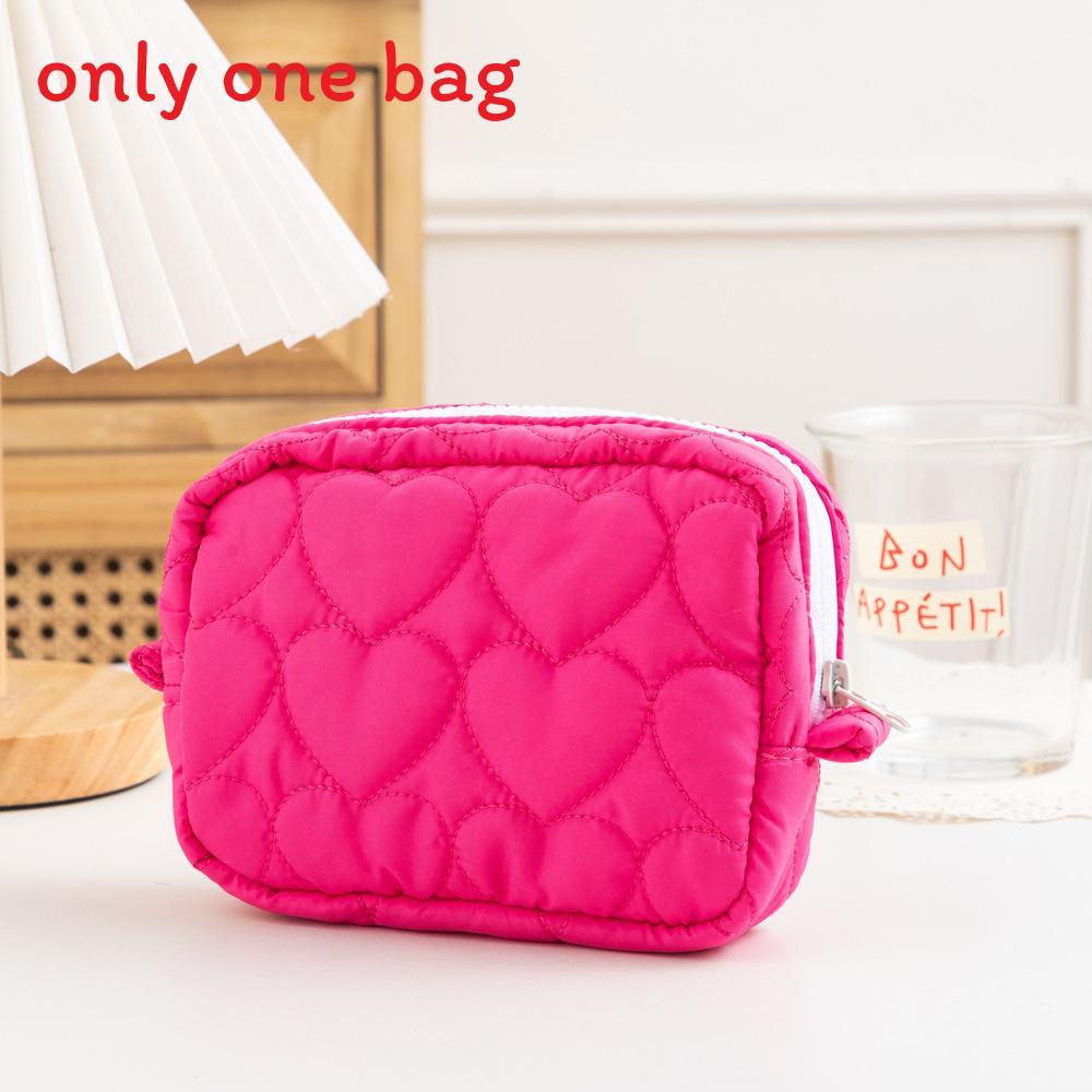 

Cute Candy Color Storage Pouch With Embroidered Design For Daily Use And Makeup Storage RoseRed