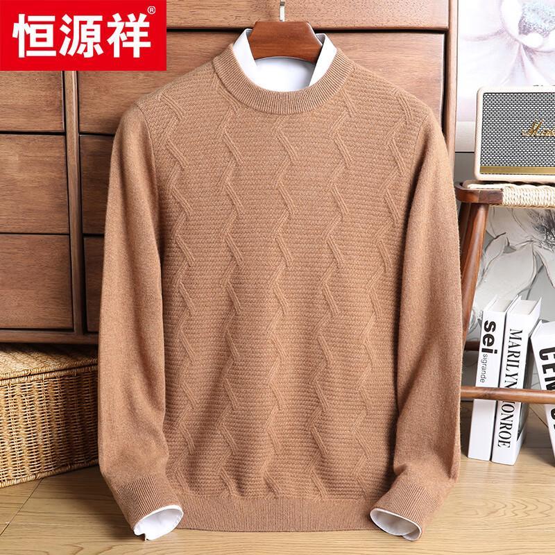 Hengyuanxiang Men's Thick 100% Cashmere Crew Neck Sweater