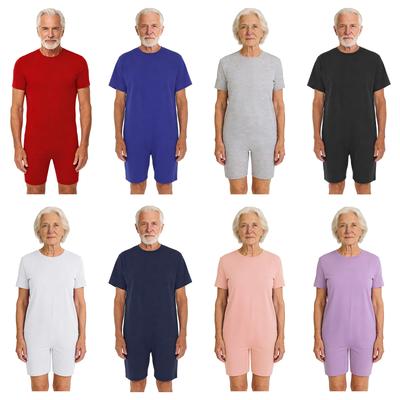 S-3XL Vuxna Unisex Anti-Strip Anpassningsbar Jumpsuit Rund Hals Kort Ärm Kort Ben Bakre Dragkedja Enkeldelad Romper för Äldre Patienter med Särskilda Behov