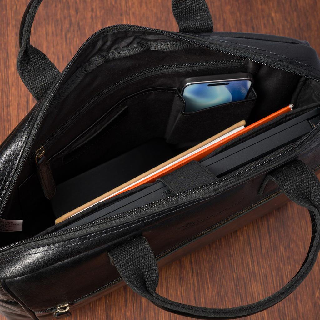 Torba męska skórzana na ramię laptopa duża czarna biznesowa Beltimore N01