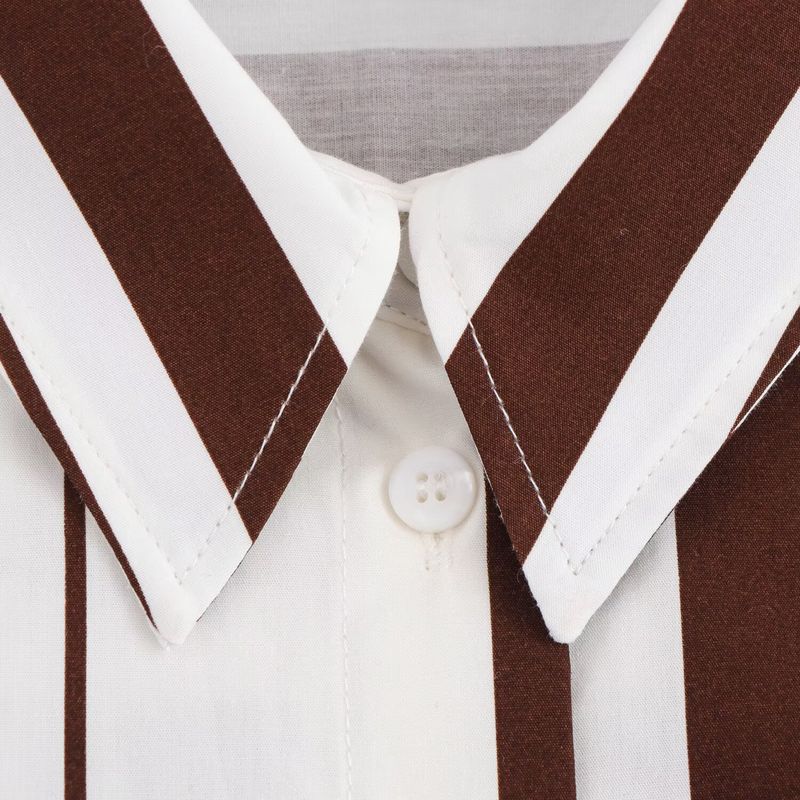 Kaslead New Arrival Women's Fashion Style Stripes Poplin Cotton Long Sleeves Lapel Shirt 2262115 062