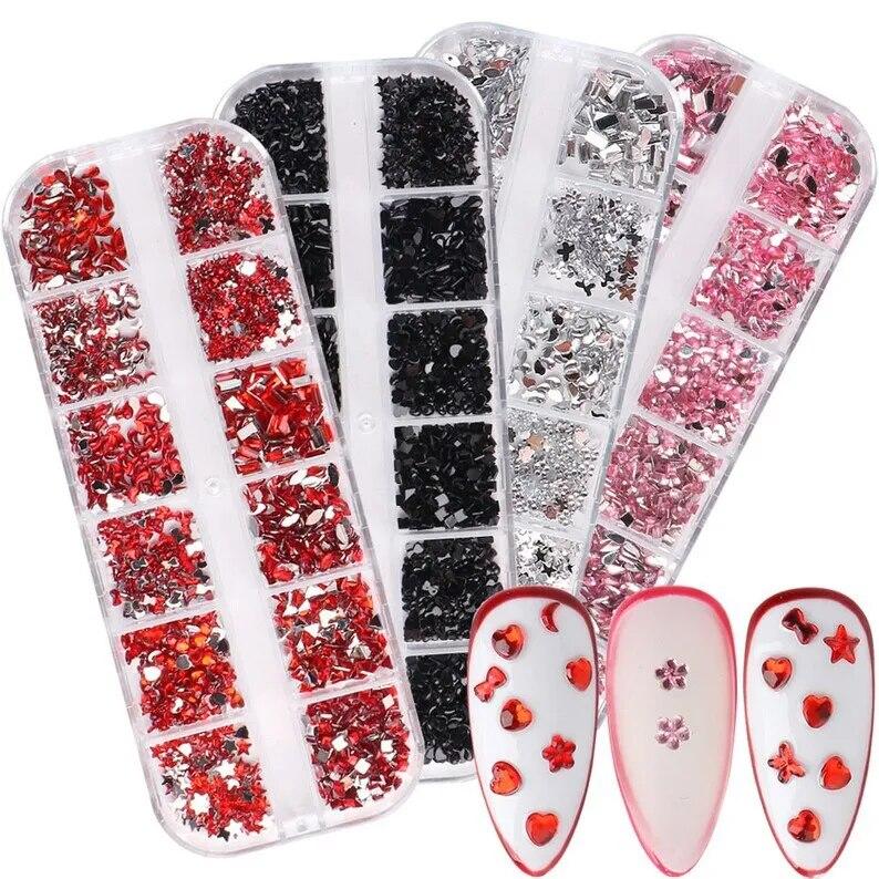 12 Grid Nails Art Rhinestone Kinds of Shapes Stones Resin Glitter 3Dgems DIY Manicure Decoration Nail Supplies for Professionals