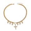 Cross Pendant Multilayer Necklace With Geometric Metal Chain For Womens Fashion Accessory