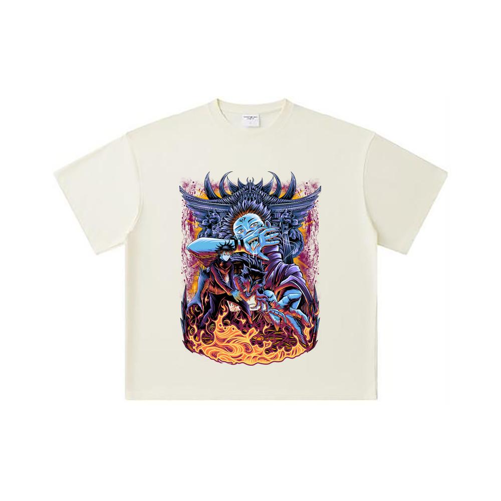 260 GSM Double Yarn 32 Count 100% Cotton Jujutsu Kaisen V8 Sukuna Print Unisex Heavy Cotton T Shirt