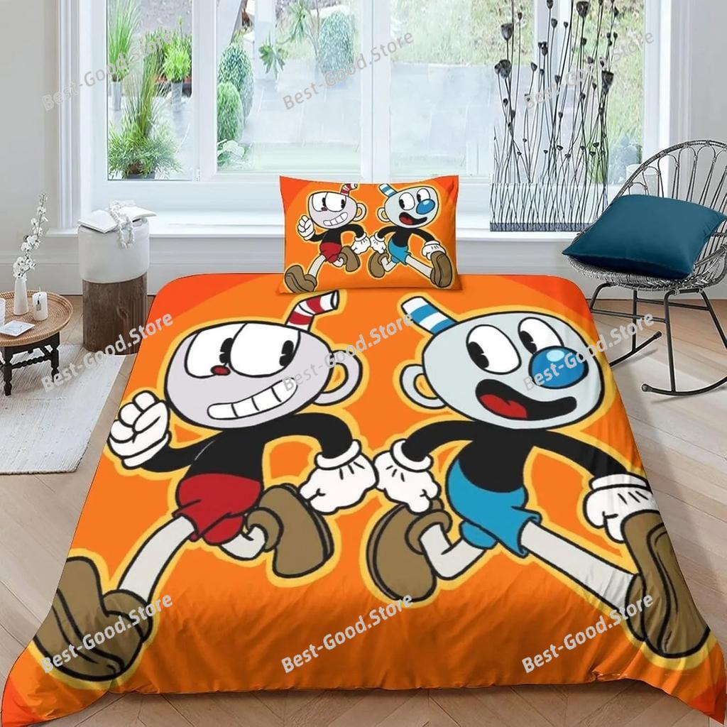 The Cuphead Show Set Biancheria da Letto Cartone Animato Set di Biancheria da Letto Raffinato Copripiumino Set Piumone Letto Set Biancheria da Letto Regalo di Compleanno
