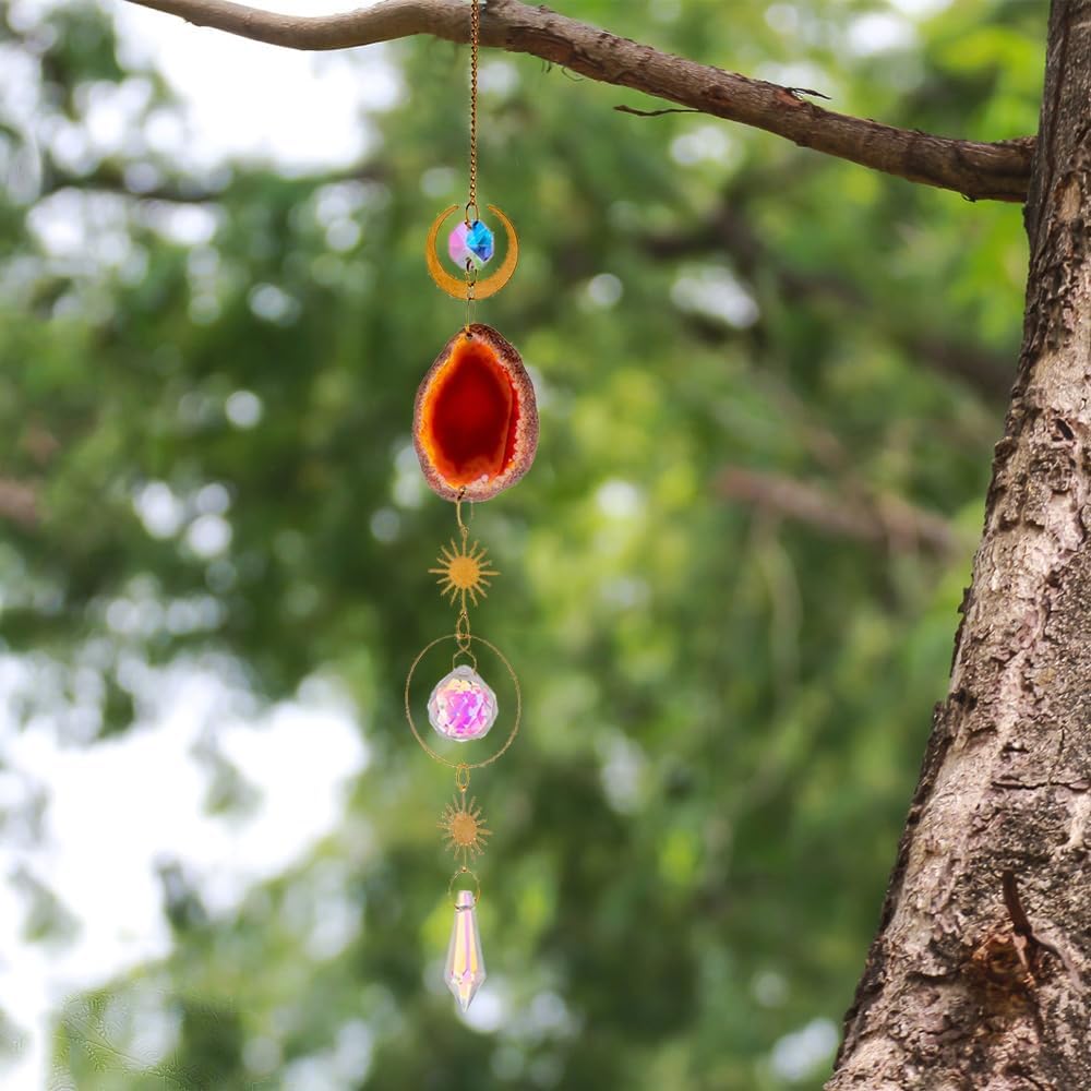 Agate Car Hanging Ornament, Swinging Rear View Mirror Pendant Crystal Car Interior Decorations for Men Women Car Office Room