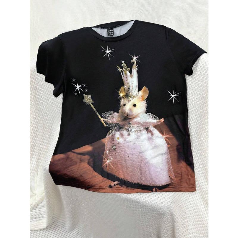 

SHEIN LUNE Женская футболка с коротким рукавом и 3D-принтом в виде кошки XL