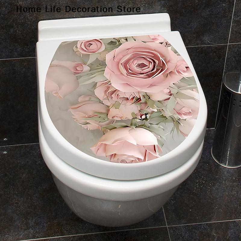 3D Printed Flower View Decals Toilet Sticker WC Self Adhesive Mural Beautify Flower Home Decoration Decals Refrigerator Sticker