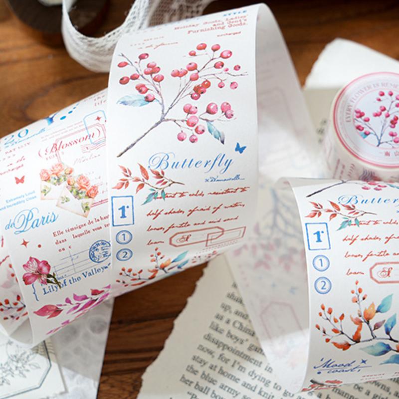 Herr. Papier, 200cm/Rolle, Washi Tape im Vintage-Zweig-und-Blatt-Design, Scrapbook-Album, Handyhülle, Tagebuch-Dekoration, Literarischer Sticker
