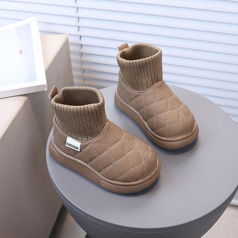 Children's bread cotton shoes 2025 winter new boys and girls cotton boots piled warm leather boots thickened snow boots foreign trade