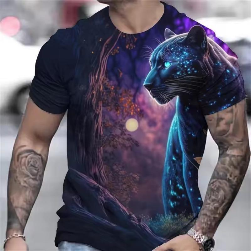Men's T-shirt with 3D Animal Graphics T-shirts Everyday T-shirts with Round Neckline  Short 6XL