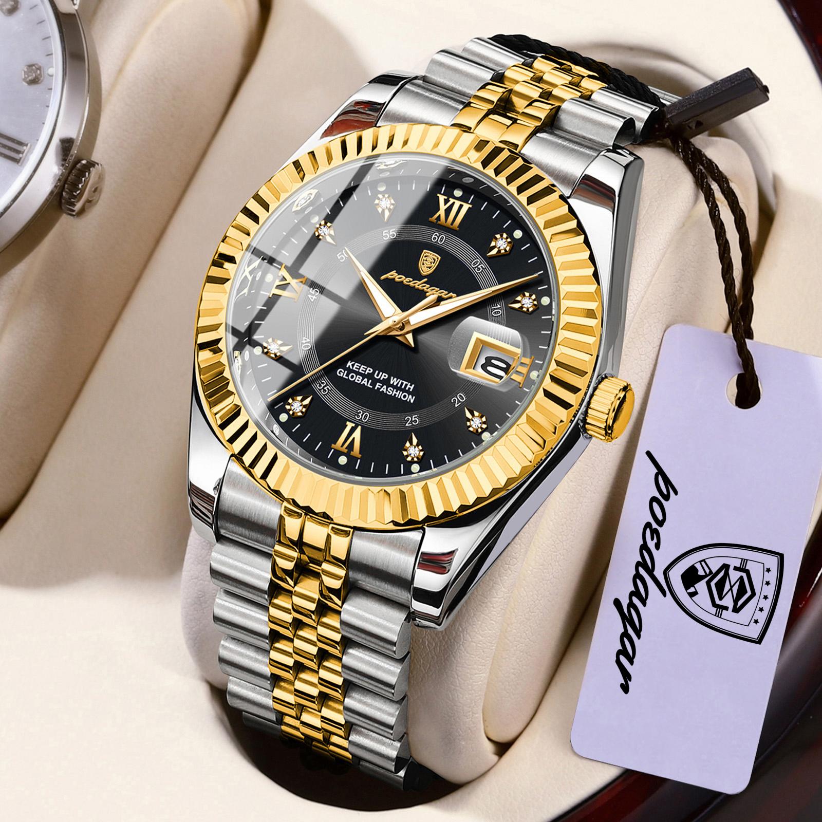 

POEDAGAR Fashion Brand Men s Wristwatch Waterproof Luminous Date Clock Stainless Steel Quartz Business Watches for Reloj чёрный/золотой