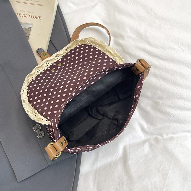 Modische Leinwand-Umhängetasche im koreanischen Stil Neue gepunktete Spitze Schultertasche Süß Exquisit Retro Kontrastfarben Design Damen Taschen KTB