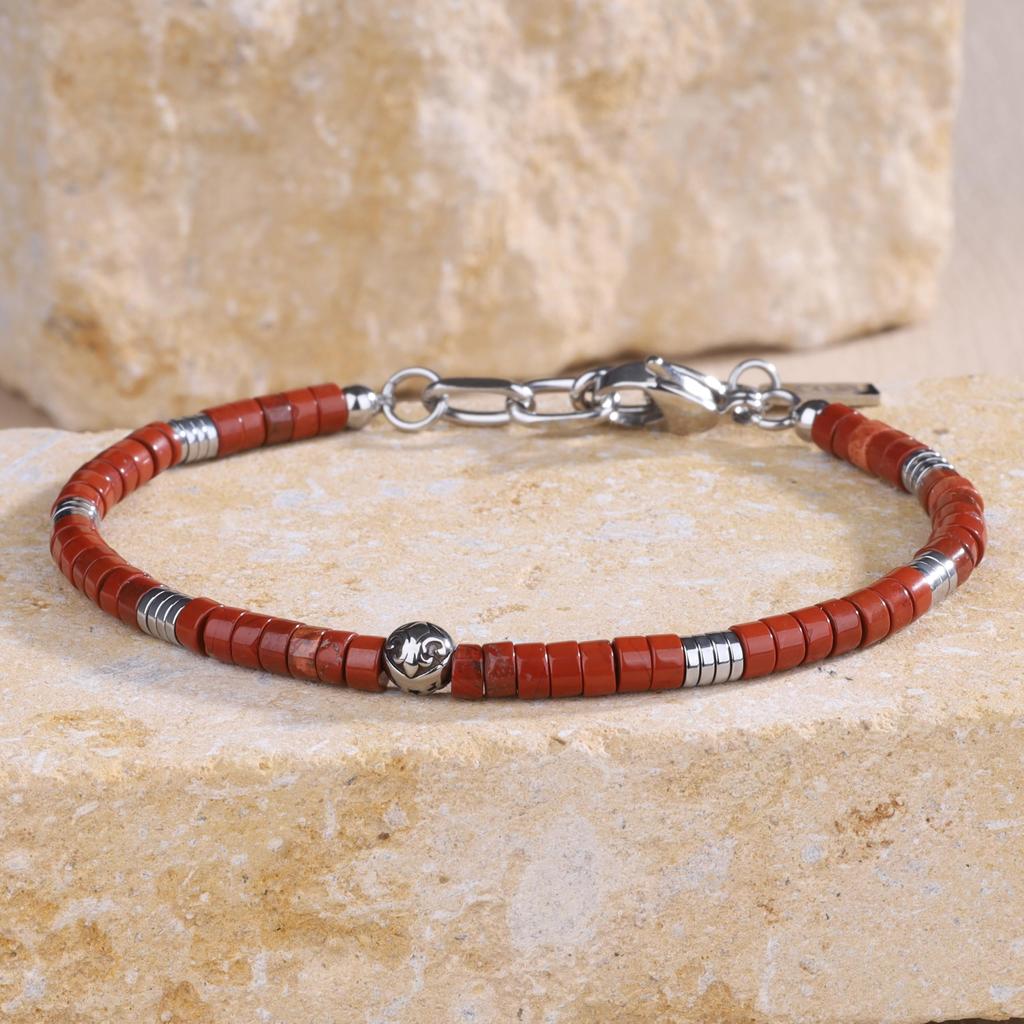 Koai 4mm Red Jasper Amulet Bracelet for Men Fleur-de-Lis