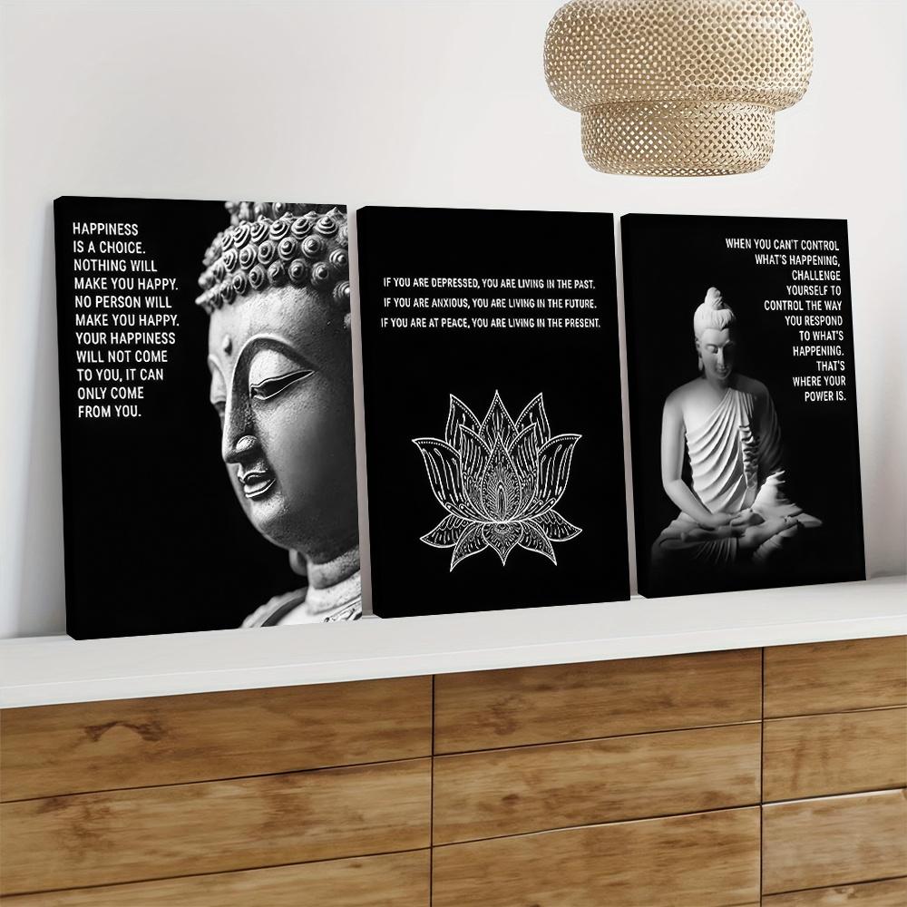 3-piece Set of Zen Buddha Statues, Canvas Paintings, Black and White, Modern Minimalist Living Room and Bedroom Decorations, Med