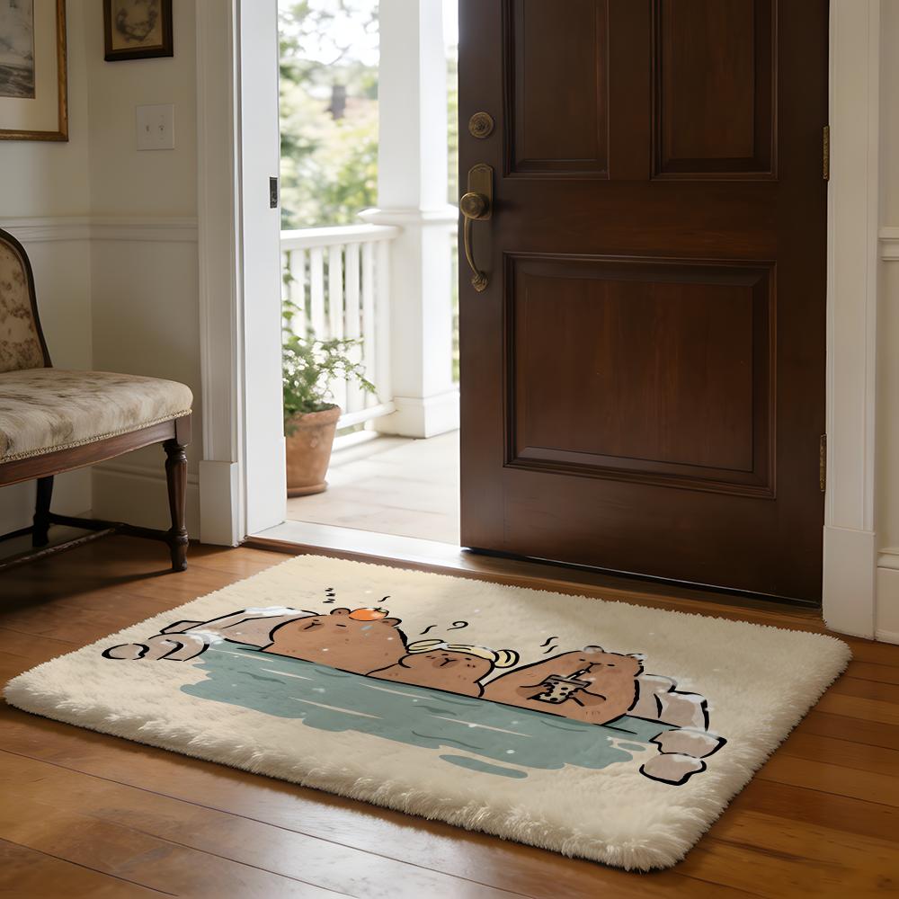 Capybara Influencer Living Floor Mat Soft Flannel Absorbent Mat Non-Slip Rug Home Bedroom Bathroom 40cm x 60cm