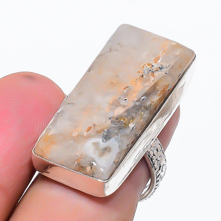 Natural Russian Dendritic 925 Sterling Silver Jewelry Ring Size 6.5 C0h97