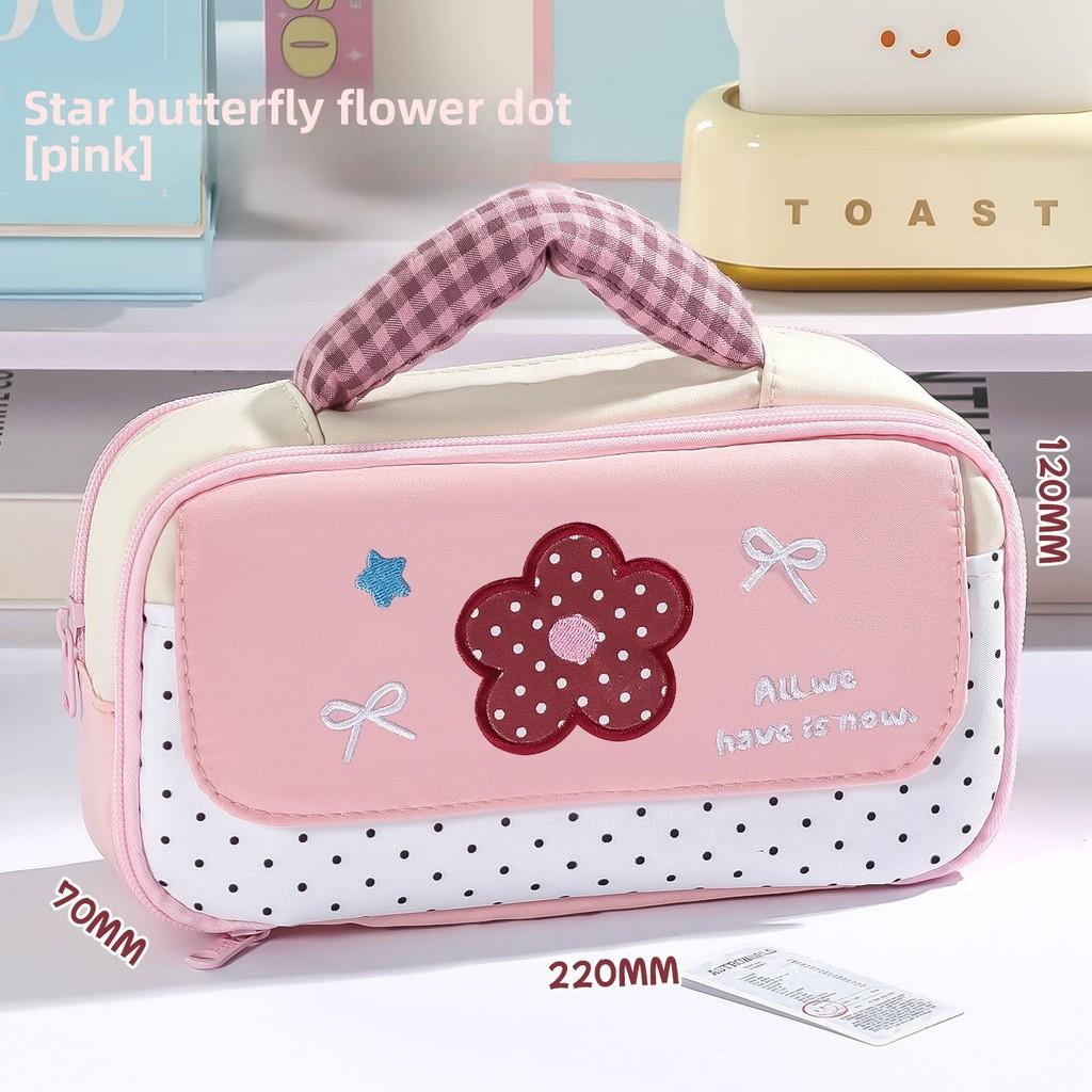 Floral Pattern Pencil Case With Large Capacity For Students And Travel Use