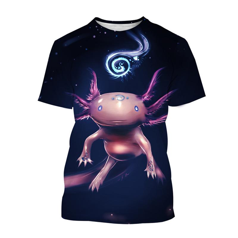 Dier Axolotl 3D Print T-shirt Voor Mannen Dames Zomer Casual Korte Mouw Oversized T-shirts Populair Rond Hals Top Kinder T-shirts
