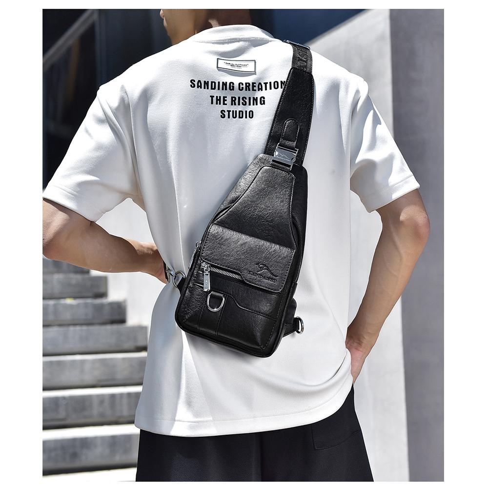 Men's Chest Bag USB Design Messenger Backpack Retro Fabric Shoulder Messenger Bag Sports Small Bag