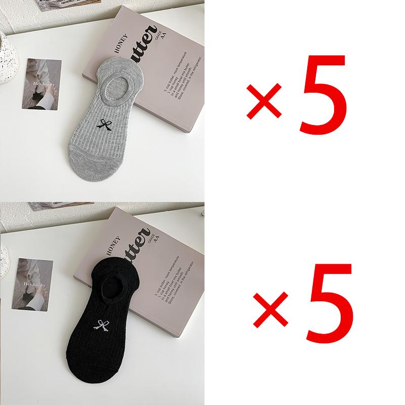 5/10 Pairs Women Fashion Invisible Sock Cute Bow Mesh No Show Socks Female Design Non Slip Breathable Low Cut Socks Slippers