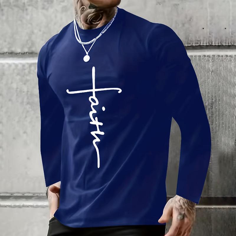 Vintage T Shirt 3D Simple Cross Print Casual Long Sleeve Men's Loose O Neck Comfortable Sweatshirt European Clothing 5Xl