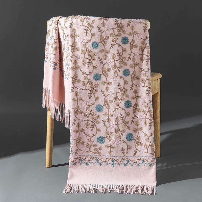 Xinjiang Embroidered Imitation Cashmere Scarf: Women’s Ethnic Style, Warm and Versatile with Tassels