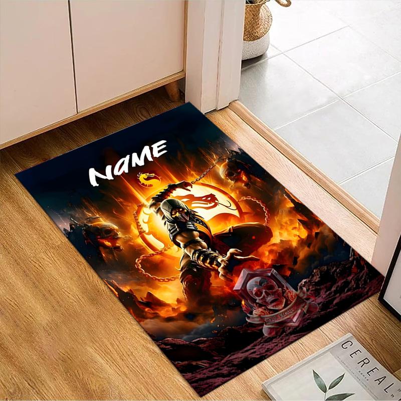 Custom Name Thunderous Warrior's Kombat Rug for Living Room, Game Rooms, Office, Bedroom, Floor Mat Playful Design, fan gifts Christmas decor