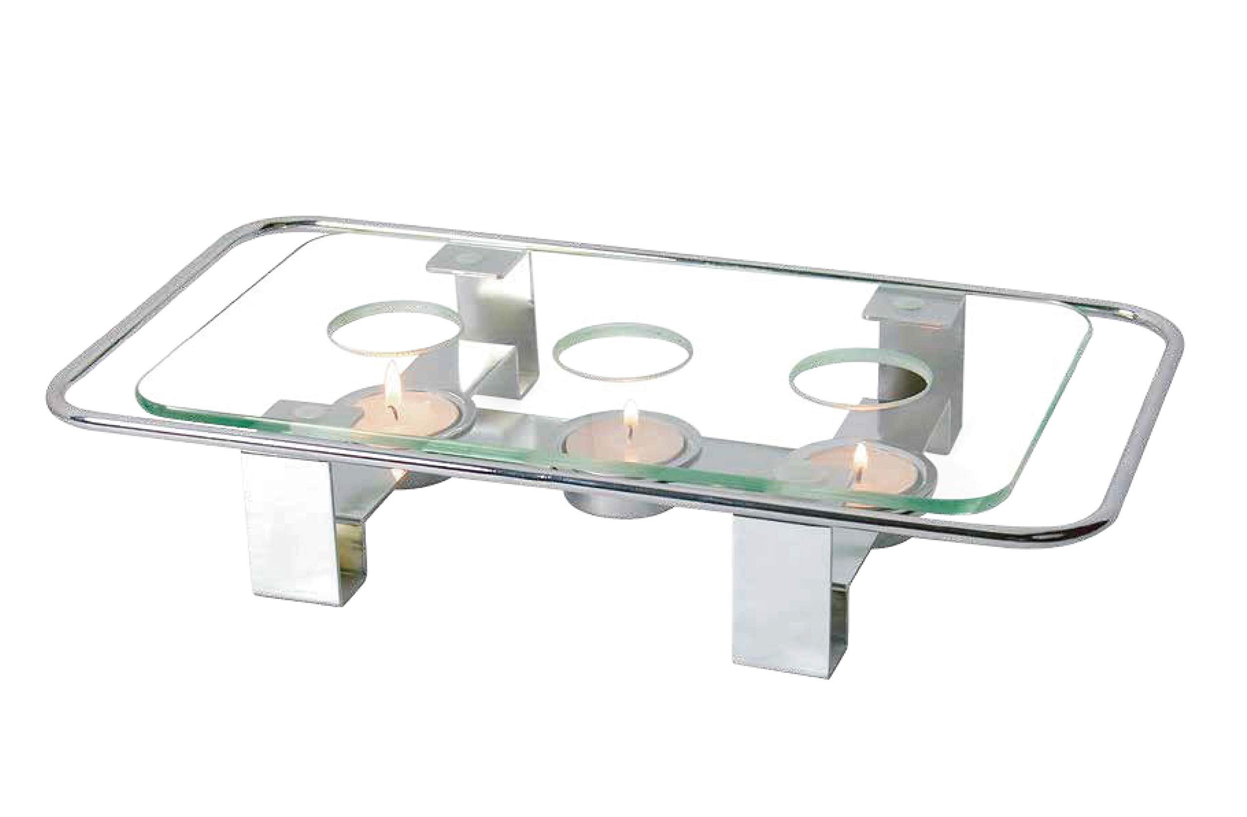 NEWLINE NY Chrome Warm and Cozy Rectangular Glass Top 3-Hole Tealight Offering Candle Gourmet Glass Plated